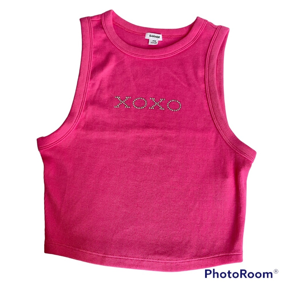XOXO Rhinestone Ribbed Crop Tank Top - Pink - Picture 3 of 5